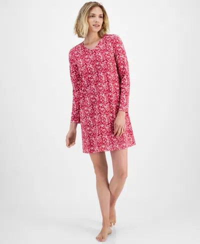 Charter Club Women's Printed Long-sleeve Sleepshirt, Created For Macy's In Washed Berries