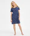 Charter Club Women's Printed Short-sleeve Sleepshirt, Exclusively At Macy's In Blue