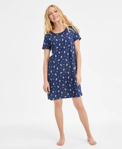 Charter Club Women's Printed Short-sleeve Sleepshirt, Exclusively At Macy's In Blue