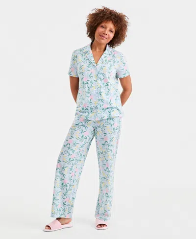 Charter Club Women's Printed Short-sleeve Pajama Set, Macy's Exclusive In Blue