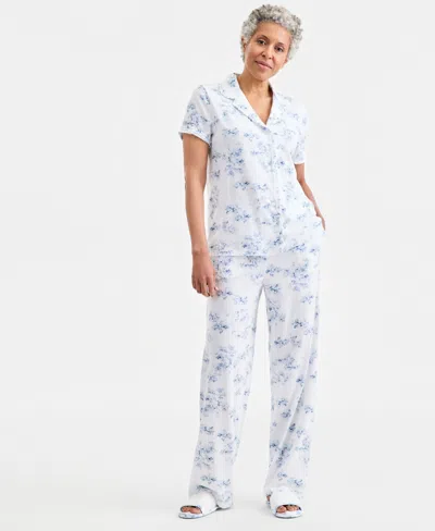 Charter Club Women's Printed Short-sleeve Pajama Set, Macy's Exclusive In Blue