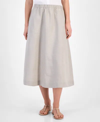 Charter Club Women's Pull-on 100% Linen Midi Skirt, Exclusively At Macy's In Flax Combo
