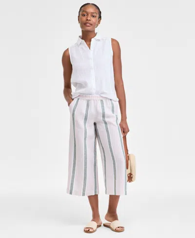 Charter Club Women's Pull-on High-rise Linen Pants, Exclusively At Macy's In Neutral Combo