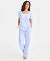 Charter Club Women's Short-sleeve Pointelle Knit Pajama Set In Blue