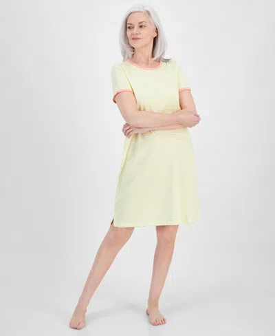 Charter Club Women's Short-sleeve Sleep Shirt, Created For Macy's In Spring Stripe Yellow