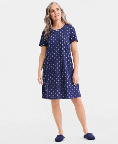 Charter Club Women's Short-sleeve Sleepshirt, Macy's Exclusive In Blue