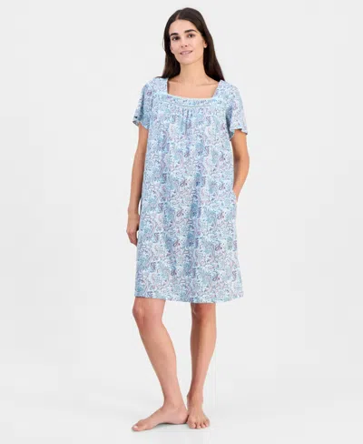 Charter Club Women's Short-sleeve Square-neck Pima Cotton Chemise, Macy's Exclusive In Blue
