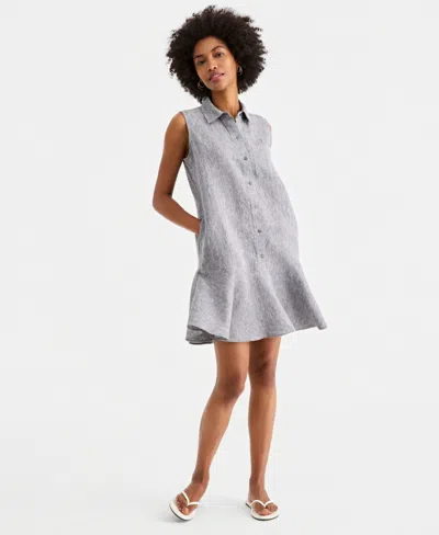 Charter Club Women's Sleeveless 100% Linen Shirtdress, Macy's Exclusive In Multi