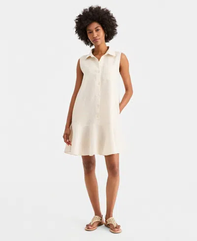 Charter Club Women's Sleeveless 100% Linen Shirtdress, Macy's Exclusive In White