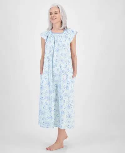 Charter Club Women's Smocked-neck Floral Nightgown, Created For Macy's In Floral Shell Blue