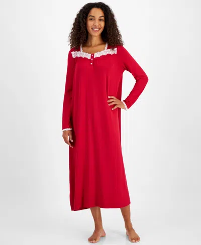 Charter Club Women's Soft Knit Lace-trim Nightgown, Created For Macy's In Fire Brick