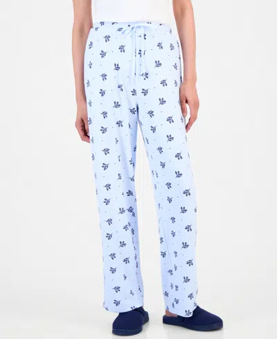 Charter Club Women's Soft Knit Printed Pajama Pants, Created For Macy's In Blue