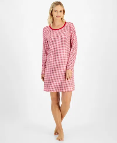 Charter Club Women's Soft Knit Printed Sleepshirt, Created For Macy's In Gingham Check Red