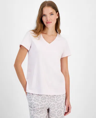 Charter Club Women's Solid V-neck Short-sleeve Sleepwear Top, Created For Macy's In Dusty Aqua
