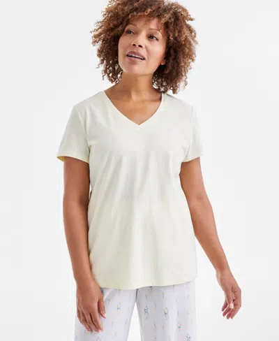 Charter Club Women's Solid V-neck Short-sleeve Sleepwear Top, Created For Macy's In Lemon Icy
