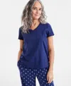 Charter Club Women's Solid V-neck Short-sleeve Sleepwear Top, Created For Macy's In Medieval Blue