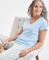 Charter Club Women's Solid V-neck Short-sleeve Sleepwear Top, Created For Macy's In Summer Song