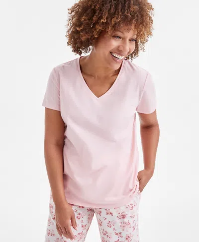 Charter Club Women's Solid V-neck Short-sleeve Sleepwear Top, Created For Macy's In Warm Blush
