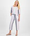 CHARTER CLUB WOMEN'S STRIPED 100% LINEN CROPPED PANTS, EXCLUSIVELY AT MACY'S