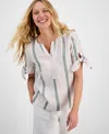 Charter Club Women's Striped 100% Linen Tie-sleeve Top, Exclusively At Macy's