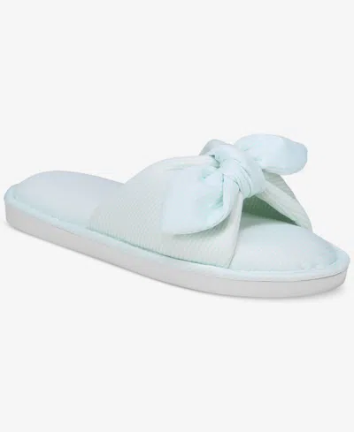 Charter Club Women's Striped Bow Slide Slippers, Exclusively At Macy's In Dusty Aqua