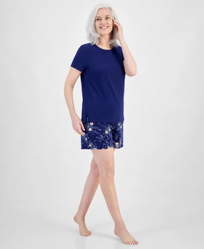 Charter Club Women's Short-sleeve Pajamas Set, Created For Macy's In Navy Delicate Garden
