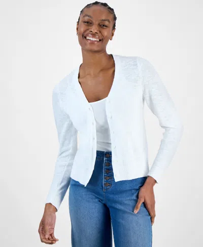 Charter Club Women's V-neck Button-front Linen-blend Cardigan, Exclusively At Macy's In Bright White