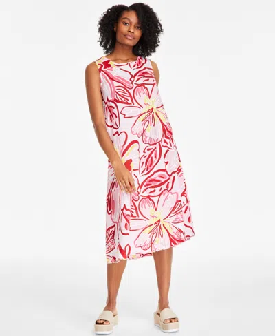 Charter Club Women's Woven 100% Linen Printed Midi Dress, Created