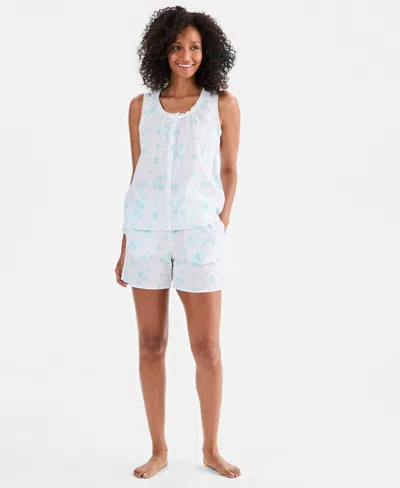 Charter Club Women's Woven Tank Top And Shorts, 2-piece Pajama Set, Macy's Exclusive In Blue