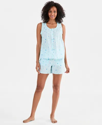 Charter Club Women's Woven Tank Top And Shorts, 2-piece Pajama Set, Macy's Exclusive In Blue
