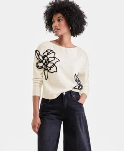 Charter Club Womens 100 Cashmere Boatneck Embroidered Floral Sweater Pxs Xxl Macys Exclusive In Pearl Taupe Heather