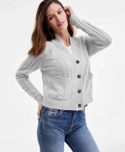 Charter Club Womens 100 Cashmere Cable Knit Cropped Cardigan Sweater Pxs Xxl Macys Exclusive In Gray