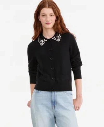Charter Club Womens 100 Cashmere High Rib Embellished Cardigan Macys Exclusive In Ice Grey Heather