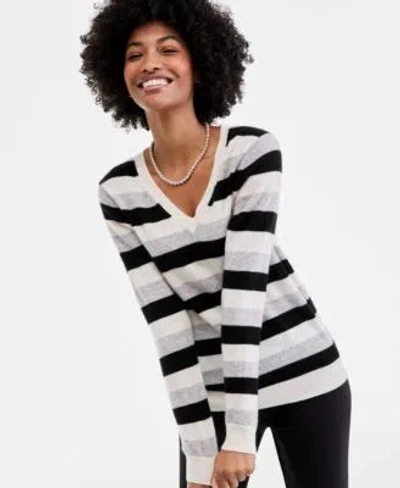 CHARTER CLUB WOMENS 100 CASHMERE STRIPED V NECK SWEATER PXS XXL MACYS EXCLUSIVE