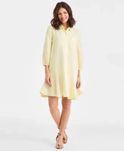 Charter Club Womens 100 Linen Button Front 3 4 Sleeve Dress Created For Macys In Neutral