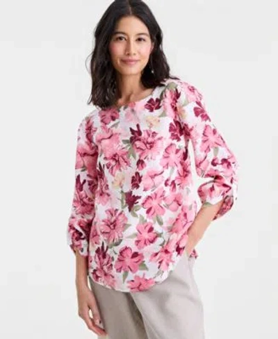 Charter Club Womens 100 Linen D Ring Top Created For Macys In Pink