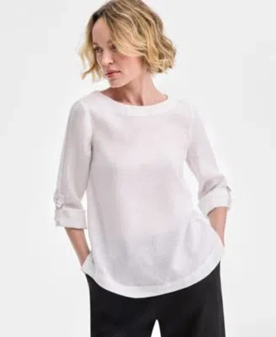Charter Club Womens 100 Linen D Ring Top Created For Macys In White