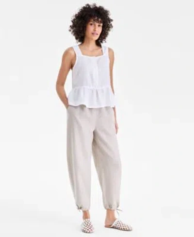 Charter Club Womens 100 Linen Drawstring Barrel Leg Pants Macys Exclusive In Neutral