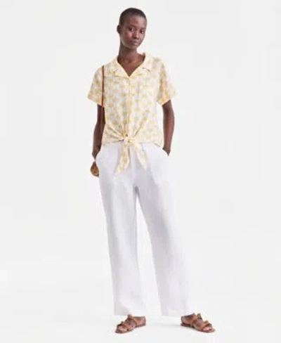 Charter Club Womens 100 Linen Drawstring Pants Created For Macys In Multi