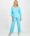 Charter Club Womens 100 Linen Embellished Top Pants Exclusively At Macys In Blue