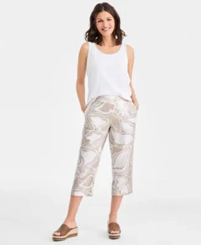 Charter Club Womens 100 Linen Print Crop Pants Macys Exclusive In Neutral