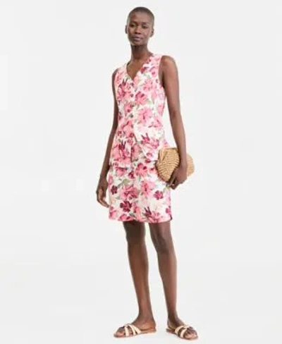 Charter Club Womens 100 Linen Printed V Neck Vest Bermuda Shorts Macys Exclusive In Pink
