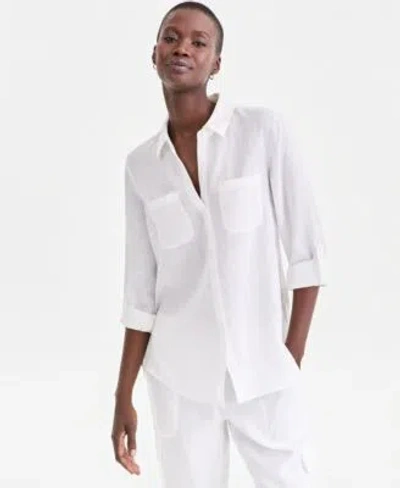 Charter Club Womens 100 Linen Shirt Created For Macys In White