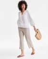 Charter Club Womens 100 Linen Solid Cropped Pull On Pants Created For Macys In White