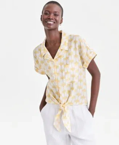 Charter Club Womens 100 Linen Tie Front Shirt Created For Macys In Multi