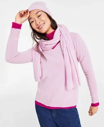 Charter Club Womens Cashmere Beanie Scarf Sweaters Created For Macys In Pink
