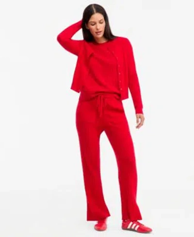 Charter Club Womens Cashmere Cardigan Short Sleeve Sweater Wide Leg Pants Macys Exclusive In Red