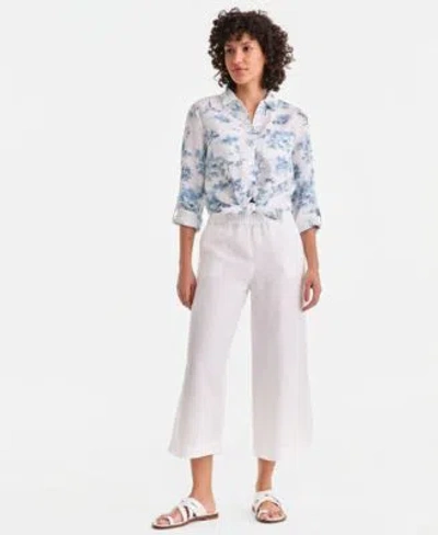 Charter Club Womens Cropped Wide Leg 100 Linen Pants Exclusively At Macys In White