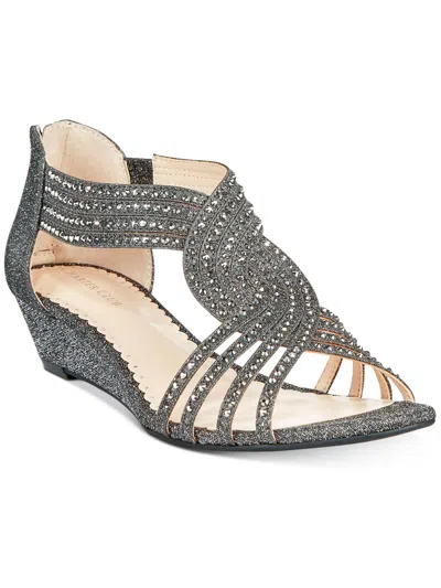 Charter Club Womens Embellished Textured Wedge Sandals In Silver