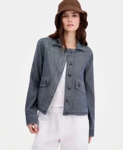 Charter Club Womens Linen Blend Field Jacket Created For Macys In Gray